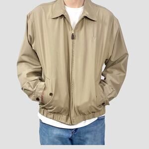 Chaps Beige Tan Bomber Field Golf Full Zip Pointed Collar Jacket Sz Large